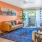 a living room with a rug